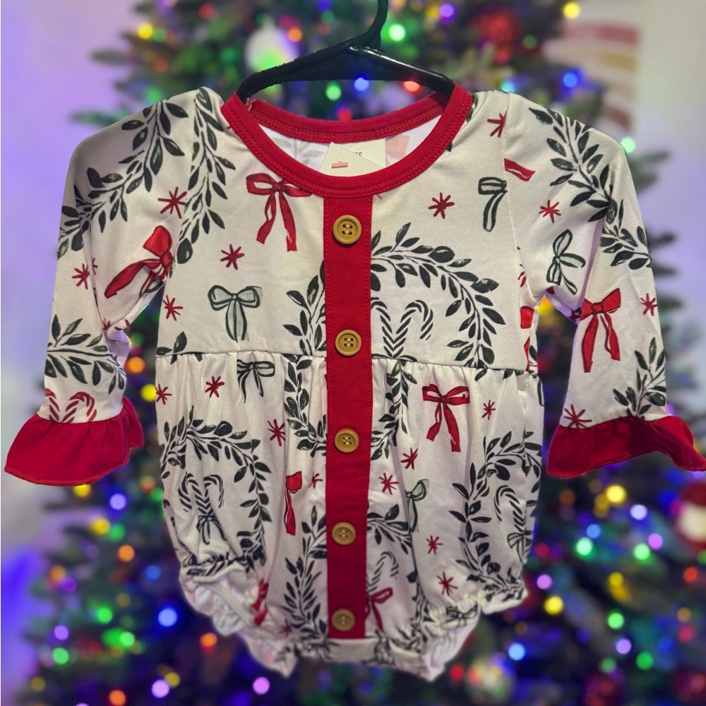 Festive Baby Romper with Red Accents
